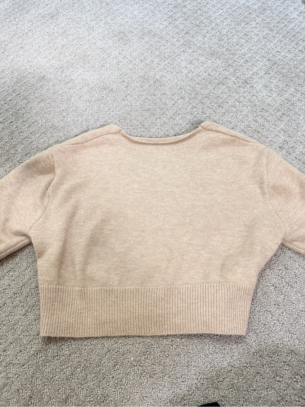 Beige V-Neck Wrap Women's Sweater Cardigan - Picture 2 of 7